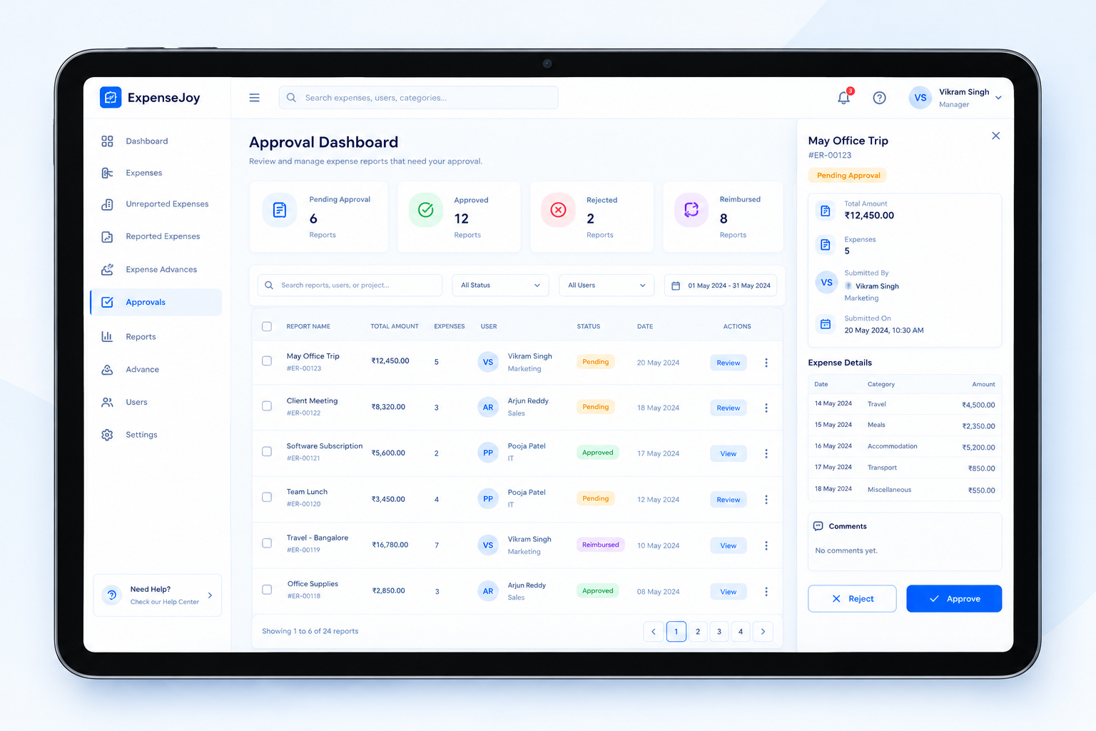 ExpenseJoy Approval Dashboard