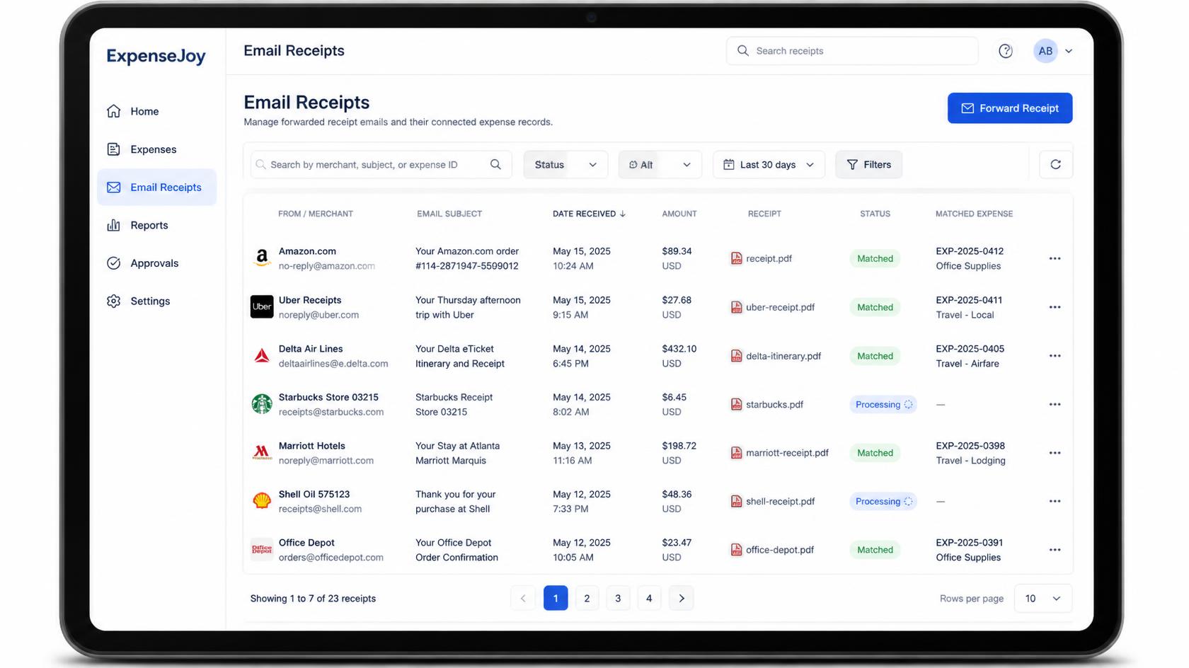 Email Receipt UI