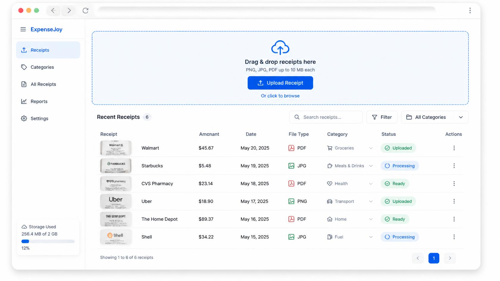 Upload Receipts UI