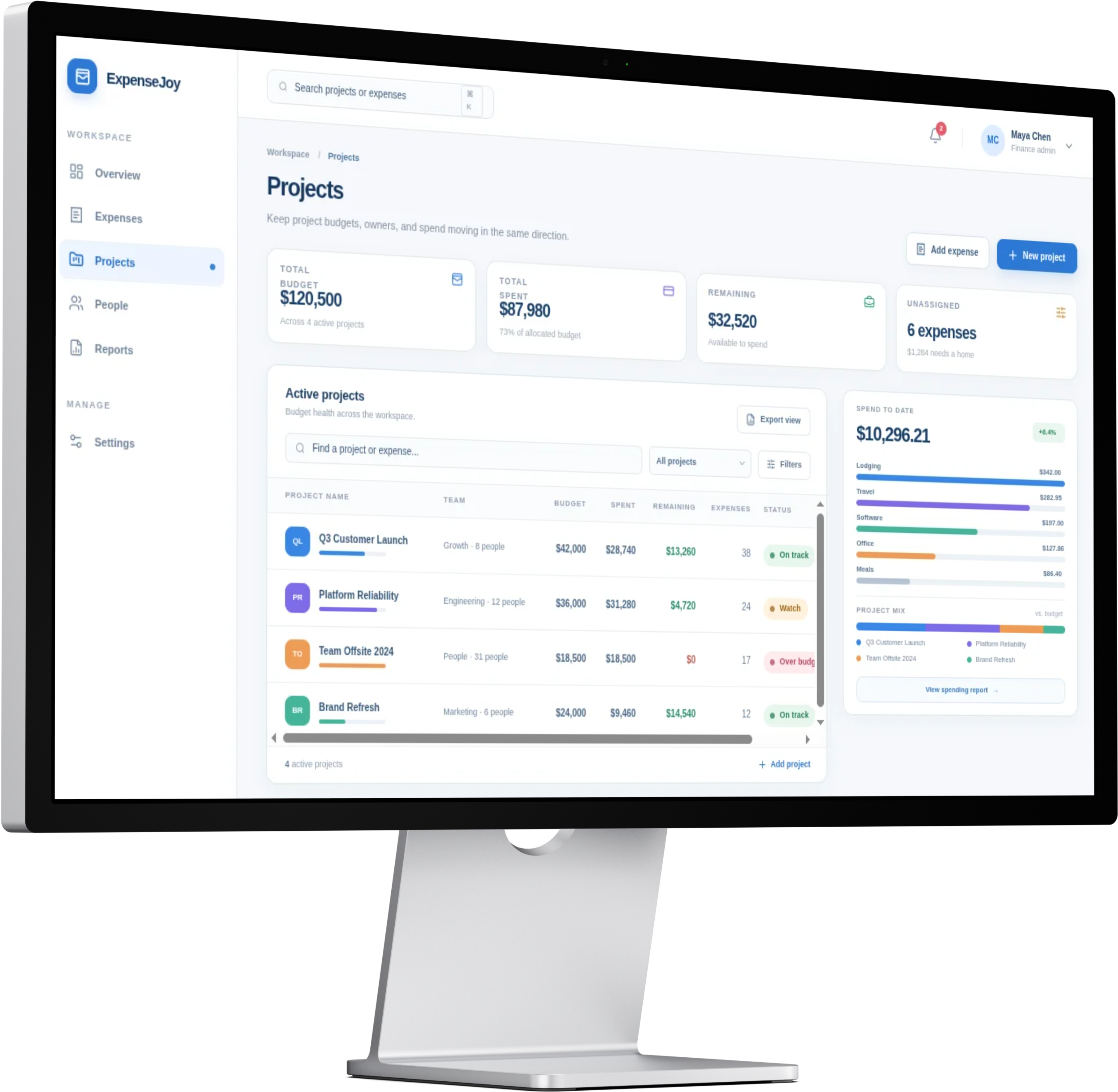 Project and category expense dashboard